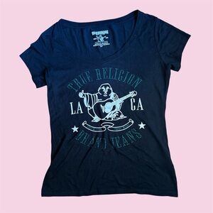 True Religion Navy Tee with White Graphic